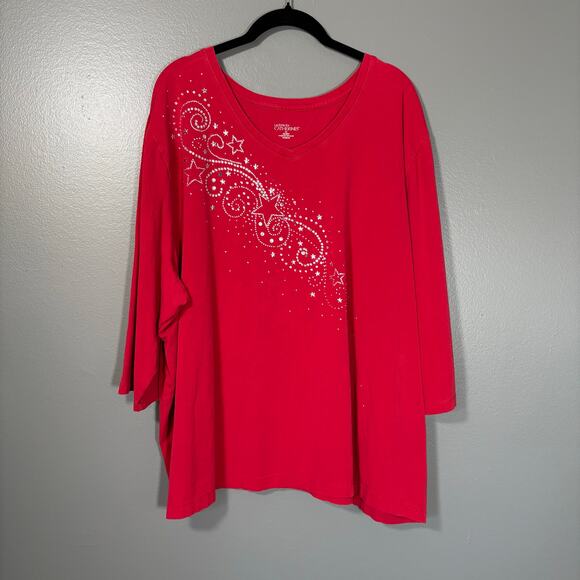 Liz & Me Catherines Red Stars Rhinestone T-Shirt - 3X (26/28) - Womens Plus Size - Picture 1 of 8